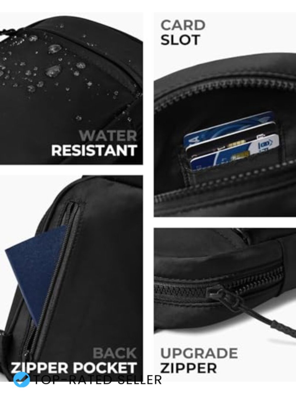 Water-Resistant Nylon Sling Bag Crossbody Fanny Pack with Extended Strap - Picture 5 of 6